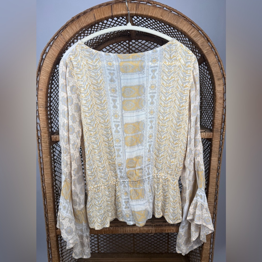 Free People Rosalie Wrap Blouse Ivory Combo Boho Size L - Picture 6 of 8
